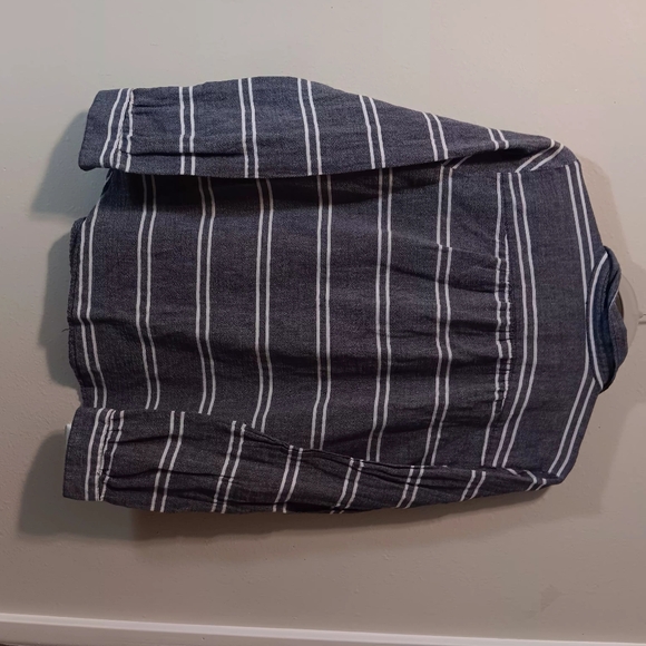 LOFT Navy and White Striped Button-Up Shirt - Picture 2 of 11
